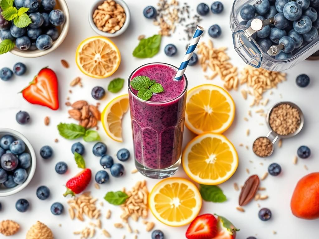 fresh ingredients for blueberry lemon zinger smoothie